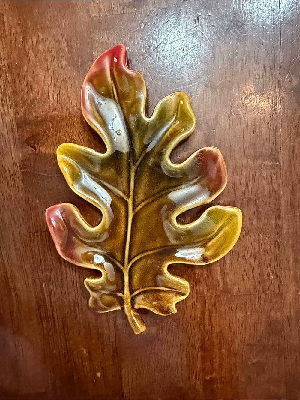 Hand-Painted Ceramic Oak Leaf Wall Accent in Autumn Colors